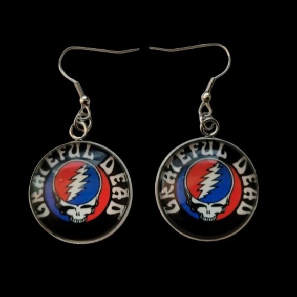 Grateful Dead Steal Your Face Necklace-Earring Set Glass Photo Cabochon Pendants - Picture 8 of 9